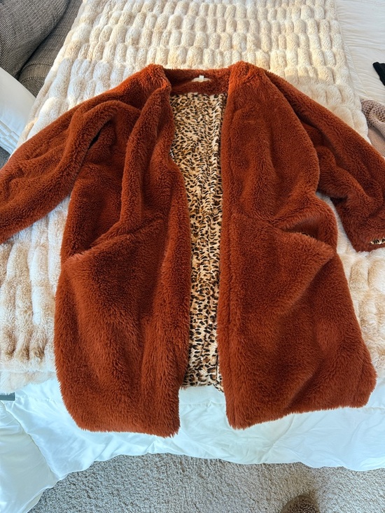 Mystree Jackets & Blazers - Mystree Rust Teddy Coat with Leopard Lining